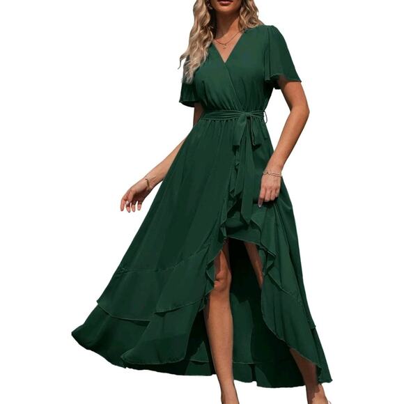 Simplee Dresses & Skirts - SIMPLEE Green Faux Wrap Full Length Dress Sz Lg